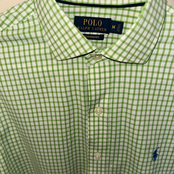 Polo Ralph Lauren Performance Shirt Mens M Green plaid Gingham Button Down - Picture 4 of 7